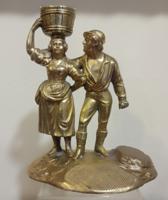 Vidéki jelenet – Antik sárgaréz miniatűr szobor 12 cm