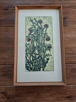 Németh András, Bogáncs színezett rézkarc, 40 x 20 cm