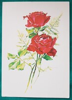 Virágos képeslap, rózsa, rajz: Gonda-Rozs, 1979, postatiszta képeslap
