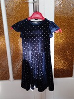 Dark blue velvet / plush HM kids / girl dress with small silver star pattern