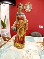 Antik Szent Erzsébet szobor – Kézzel faragott tömör fa, aranyozott díszítéssel