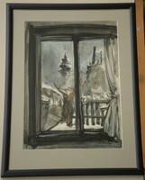 (K) Szánthó Imre (1925-1998) : Szentendrei részlet / ablakból
