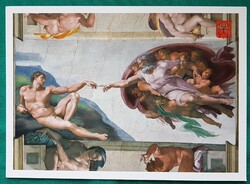 Michelangelo freskója a Sixtus-kápolna mennyezetfreskó, Vatikán, postatiszta képeslap