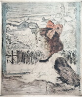 CSÓK ISTVÁN - ZÜZÜ AZ ABLAKBAN színezett rézkarc Garancia, Hibátlan!!!!!!