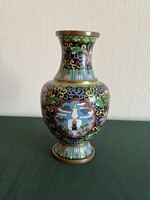 Pagodás motívummal Cloissoné rekeszzománc váza 19 cm (F0045)