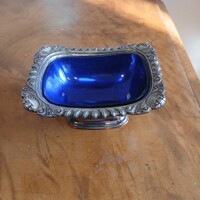 Csodás régi ezüstözött fűszertartó, üveg betéttel (4,5x10,2x8 cm)