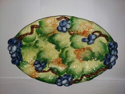 Meseszép  BASSANO olasz kerámia majolika szőlőtőke szőlőfürtökkel ovális tálalóedény 20 x 33 cm