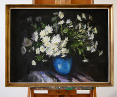 Ördögh László - Virág csendélet fehér dália csokorral 80x60 cm