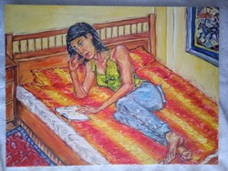 Kortárs festmény : Olvasó lány - 80x60 cm - 2006., olaj,vászon
