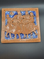 Retró Kerámia Falikép – Népi Táncos Jelenet, Jelzett 1968