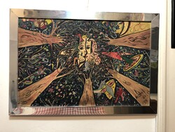 Álom címmel PK 1967 jelzéssel festmény tempera/papir keretben