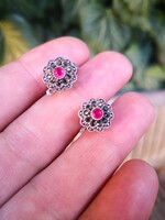 Gyönyörű rubin köves ezüst fülbevaló