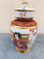 Satsuma porcelán teadoboz vagy fedeles váza, Alkudható.