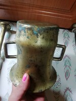 Antik domború nagy mozsár törővel, mozsár 12 cm x 12 cm törő 20 cm a képeken látható állapotban