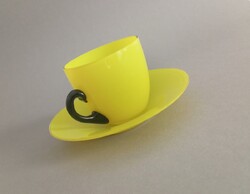 Loetz sárga/fekete art-deco Tango teáscsésze + alj, 1920 körül