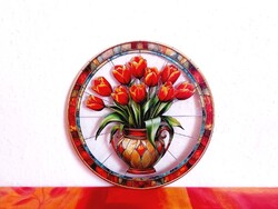 Tavaszi dísz, dekoráció, ablakdísz, tulipán vázában, átmérő 20 cm