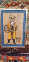 Pólya Tibor (1886-1937). Karikatúra, akvarell-papír. 61x41-es kerettel. Nagyon szép élénk színekkel.