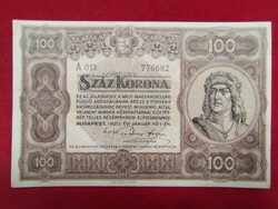 100 Korona 1920 EF Barna Sorszám. Eredeti állapotban!