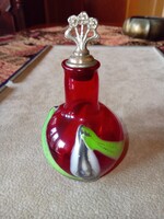 Trikolor kis fújt üvegpalack szecessziós ón dugóval
