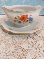 Pipacsos-búzavirágos cseh szószos kiöntő, kínáló, arany széllel