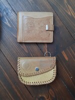 Natúr színű bőrdíszműves pénzárca és öv tárca / apró tartó