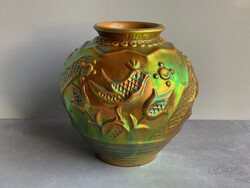 Zsolnay nagyméretű, hibátlan, régi Sinkó váza. Nagyon szép eozin égetéssel.