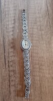 Régi ezüst női ékszeróra, karóra markazit díszítéssel