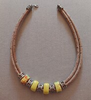 Dekoratív duplasoros parafa nyakék színes kerámia és ezüstözött díszekkel