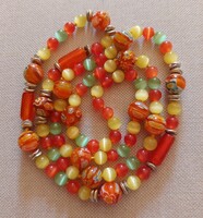 Nagyon szép muránói üveg nyaklánc narancs, sárga és zöld színekben