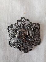 Régi iparművészeti ezüstözött réz ötvös bross / kitűző  --- afrikai fej