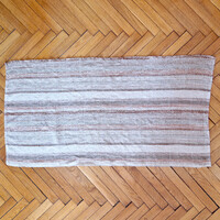 Bézs-drapp-rozsda csíkos kézi szőttes vékony terítő 106x57 cm