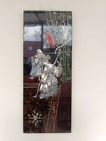 Antik kínai gyöngyház berakásos festett buddhista buddha fekete lakk fali kép 864 6352