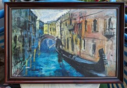AKCIÓ! Velencei gondolás (színes olajfestmény keretben)