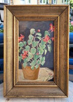 AKCIÓ! Bájos virágcsendélet, szép arany keretben!