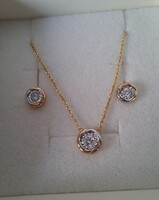 14k arany fülbevaló és nyaklánc gyémánt kövekkel