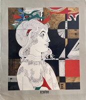 TEXÉRT vállalat naptári kép / nyomat Szász Endre grafikájával / színes görög hölgy portré II.