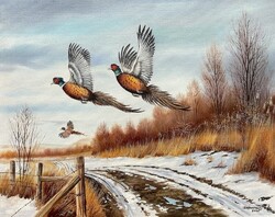 Dabronaki Felrebbenő fácánok 40x50cm olaj-vászon