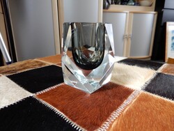 Régi muránói vastag falú csiszolt üveg gyertyatartó kis hibával