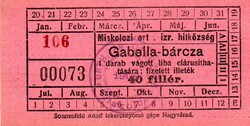 Vágatási bárca," Gabella-Bárcza", Miskolczi Orthodox Izraelita hitközség. 1908.