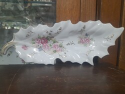 Német,Germany Eisenberg Kézi Festett,Aranyozott Levél Alakú Porcelán Kínáló.25 cm.