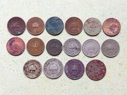 Magyarország 16 db Különböző Érme 2 10 20 Fillér 1893-1918