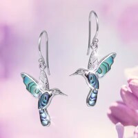 Abalone Mintás Kolibri Madár 1 Pár Fülbevaló Nemesfém Hipoallergén + Ékszerdoboz. Új.
