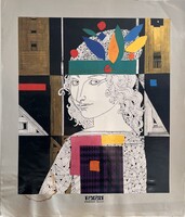 TEXÉRT vállalat naptári kép / nyomat Szász Endre grafikájával / színes hölgy portré III.