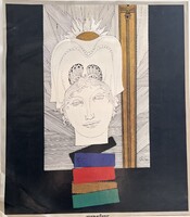 TEXÉRT vállalat naptári kép / nyomat Szász Endre grafikájával /  hölgy portré VI.