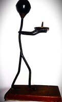 MID CENTURY MODERNISTA VAS és RÉZ  Art deco pálcaszobor sebességváltó gomb fejjel GYERTYATARTÓ 30cm