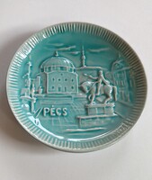 Zsolnay Pécs porcelán dísztányér – Széchenyi tér relief, 11 cm