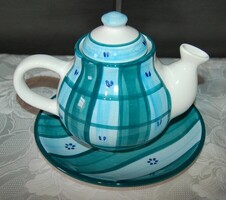 Modern Turquoise Checkered Ceramic Teaset – Perfect Condition