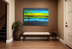 JMModernAbstract TWILIGHT BY THE LAKE 100X70X4 cm-es  festmény feszített vásznon