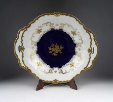 1Z080 Aranyozott peremű kobaltkék Reichenbach porcelán asztalközép kínáló tál 24 cm