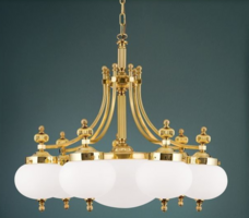 Orion Molecz Wiener Nostalgie réz testű csillár, 7 karral, üveg búrákkal (6+3 izzó)